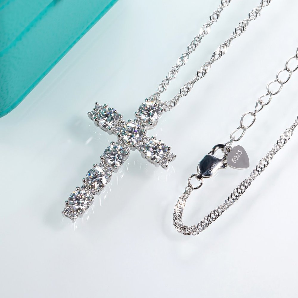 Certified 2.1 ct. t.w. Moissanite Diamond Holy Cross Necklace NEW - Picture 2 of 10